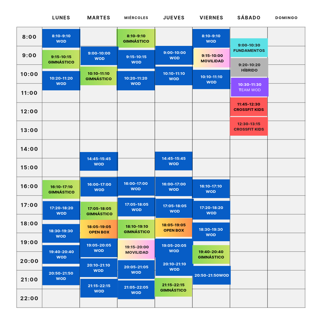 Horario semanal de clases de CrossFit Alcalá